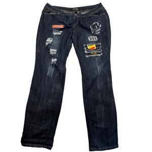 Dereon Plus Size 20W Distressed Patchwork Jeans Dark Wash Diva Y2K Streetwear